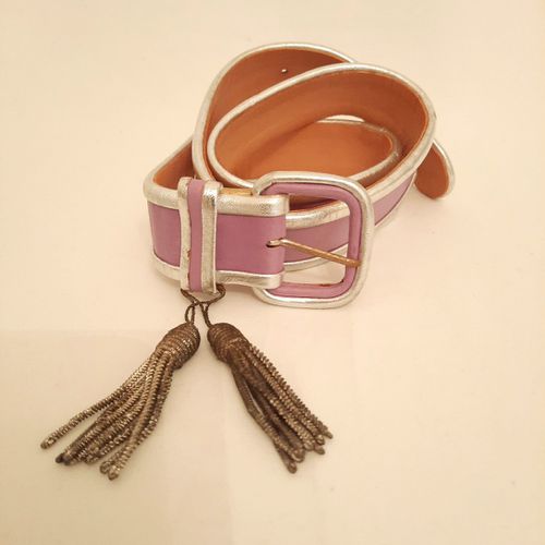 Ceinture cuir mauve et argent vintage chic - lasso - Modalova