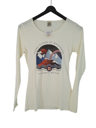 T-Shirt manche longue col rond inmind écru "Entre Océan et montagne" - XS - 64 - neuf avec son emballage - Label Emmaüs - Modalova