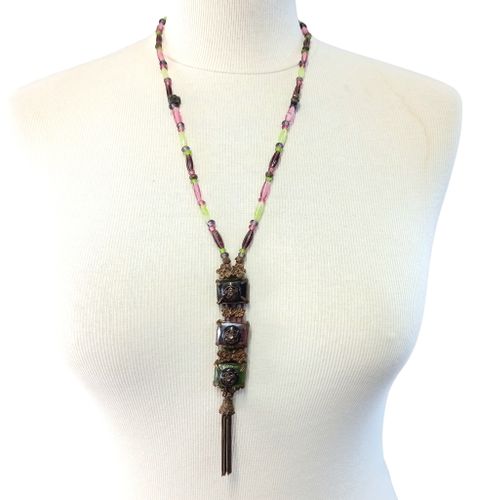 Collier fantaisie long, pendentif sautoir verre et métal polychrome - Label Emmaus - Modalova