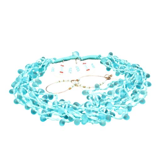 Collier multi-rang verre givré turquoise boucles d'oreille - Label Emmaus - Modalova