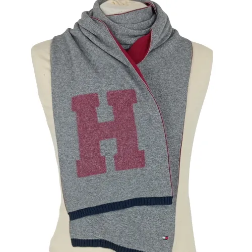 Tommy Hilfigher - écharpe - couleur gris, et bleu marine - taille unique - Tommy Hilfiger - Modalova