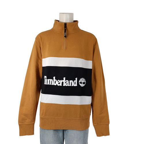 Sweat camel taille S col camionneur zippé bandes contrastées logo sportswear - Timberland - Modalova
