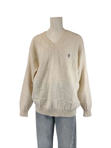 Pull Homme vintage White Sails by Bramante écru col V laine mélangée maille relief - Label Emmaus - Modalova