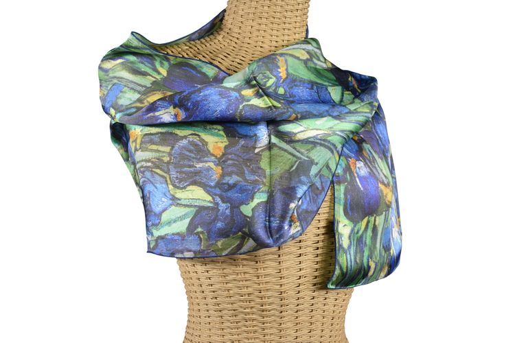 Foulard en soie "les Iris de Van Gogh" fabriqué en France, neuf, dans sa boite d'origine (140 x 40cm) - Label Emmaus - Modalova