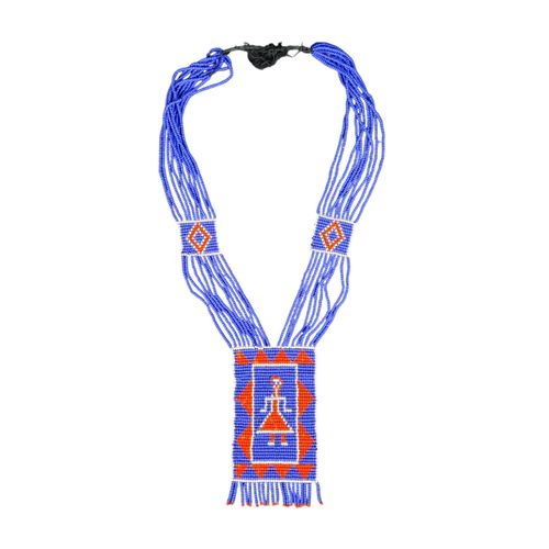 Collier traditionnel en perles de rocaille bleues et oranges - Label Emmaus - Modalova