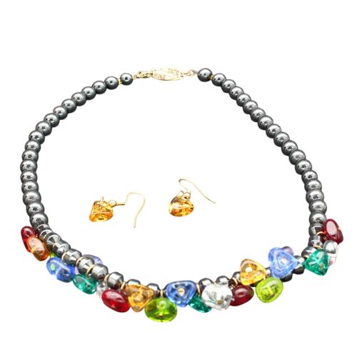 Collier en hématite et boucles d'oreille en verre - Label Emmaus - Modalova
