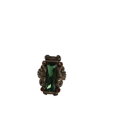 Bague inspiration Art Déco métal et pierre rectangulaire à facette - Label Emmaus - Modalova