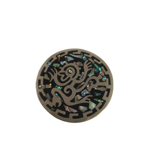 Broche de style précolombien en métal et nacre, Mexico - Label Emmaus - Modalova