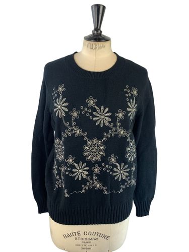 Riu Paris - Pull col rond broderies florales fil doré - Noir & - Neuf d'invendu Riu - Taille M/L - Label Emmaus - Modalova