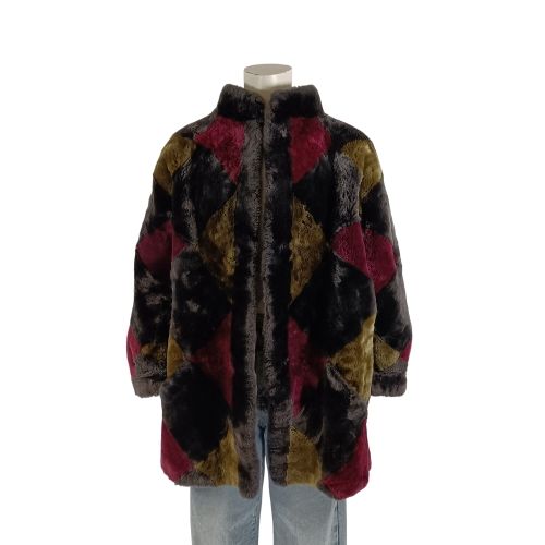 Manteau en fourrure Alexandre Claude patchwork vintage S bordeaux gris jaune rétro chic - Label Emmaus - Modalova