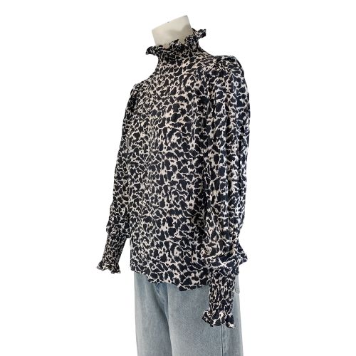 Blouse imprimée noir écru col montant volanté manches longues T34 - Isabel Marant - Modalova