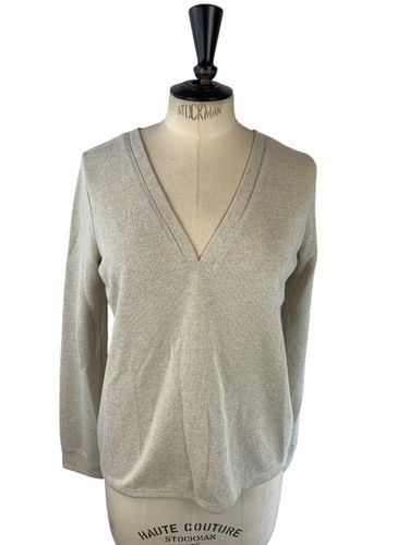 Pull col V en maille fine irisée / lurex avec liseré — Beige doré — Taille S / M (estimé) - Koton - Modalova