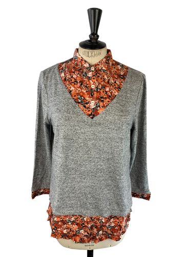 Riu Paris — Pull 2-en-1 en maille chine et empiècements chemise imprimé floral — et terracotta — Neuf d'invendu Riu — Taille 1 (S / M) - Label Emmaus - Modalova