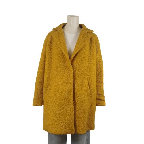 Manteau moutarde laine mélangée effet teddy bouclé col à revers taille M estimée - Label Emmaus - Modalova