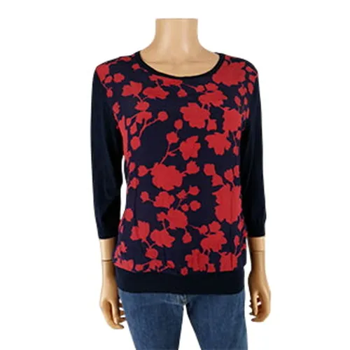Pull bleu imprimé feuille - Taille 1 - Un Jour Ailleurs - Modalova