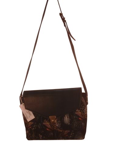 Sac bandoulière cuir noir et tissu imprimé jungle - NEUF AVEC ÉTIQUETTE - Label Emmaus - Modalova