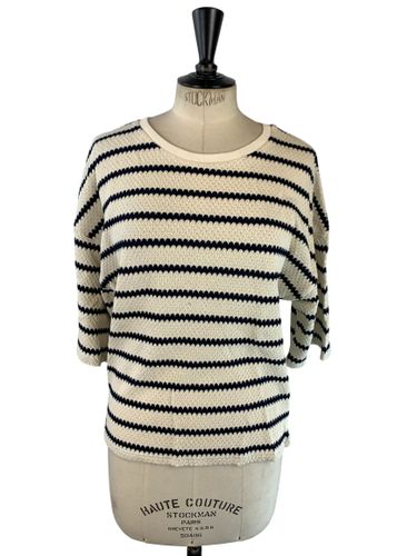 Yargıcı - Top marin en maille texturée à rayures - écru & bleu marine - Taille S - Label Emmaus - Modalova