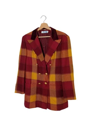 Veste vintage en laine à carreaux et jaune (T6941) - Label Emmaus - Modalova