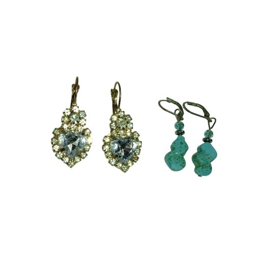 Lot de 2 boucles d'oreilles princesse en cristal et turquoise - Label Emmaus - Modalova