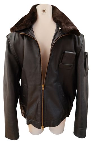 Blouson aviateur cuir officiel Armée française T52 - Col fourrure - Label Emmaus - Modalova