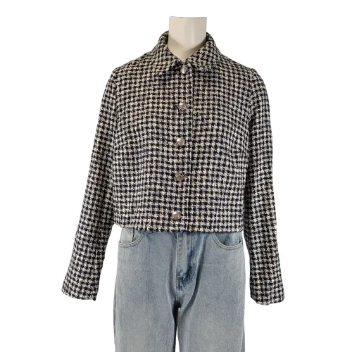 Veste courte taille 36 pied-de-poule écru boutonnée style tweed - Pimkie - Modalova