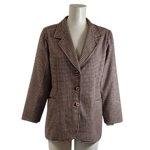 Veste blazer vintage pied-de-poule bordeaux beige chic rétro automne taille M/L - Label Emmaus - Modalova