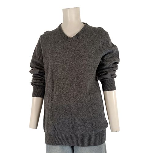 Pull anthracite taille L 100 % laine d'agneau col V maille fine - Galeries Lafayette - Modalova