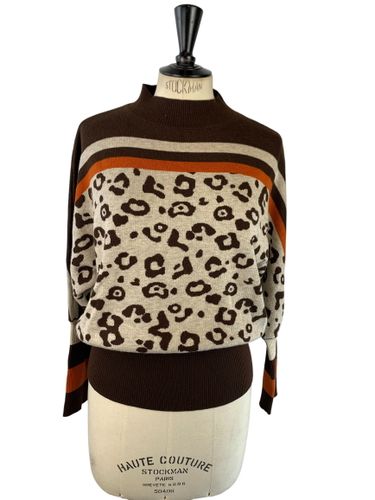 Riu Paris - Pull col montant motif léopard & rayures - , terre cuite et beige - Taille L (estimé) - Label Emmaus - Modalova