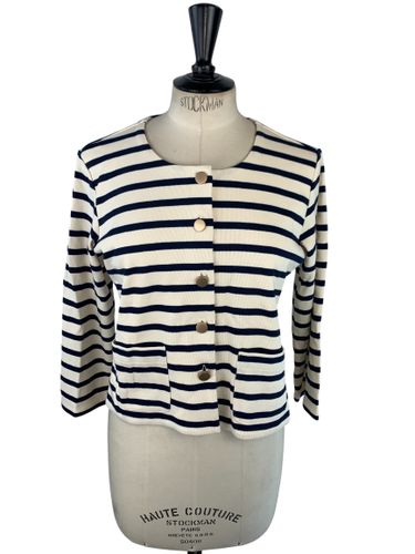 Riu Paris - Cardigan veste en maille côtelée style marinière boutons dorés — Écru et marine — Taille S (estimé) - Label Emmaus - Modalova
