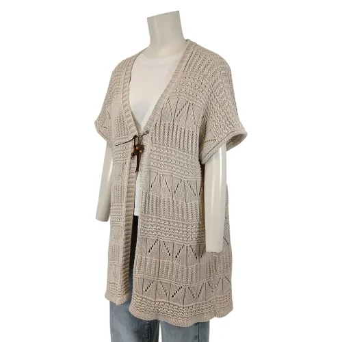 Gilet long ajouré maille crochet manches courtes style bohème - Damart - Modalova
