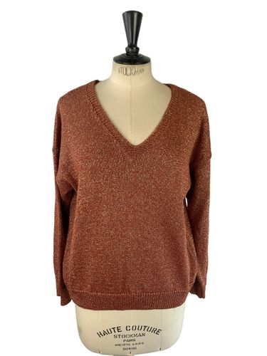 Riu Paris — Pull col V en maille lurex irisée — Terracotta — Neuf d'invendu Riu — Taille L (estimé) - Label Emmaus - Modalova
