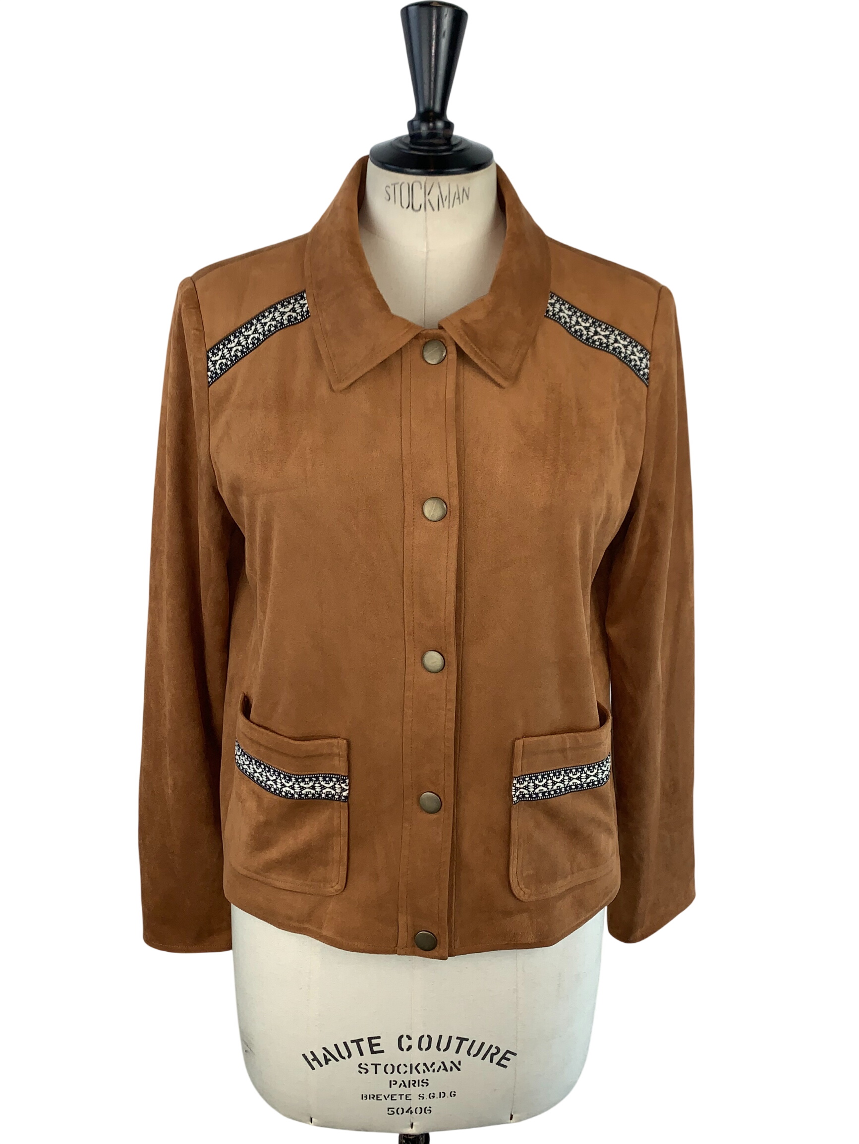 Veste en suédine galons jacquard — Camel — Taille S / M - Label Emmaus - Modalova