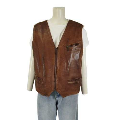 Gilet sans manches en cuir doublé mouton retourné taille XL style vintage A4479 - Label Emmaus - Modalova