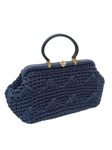 Sac A Main Vintage En Maille Tressee Marine (V3683) - Label Emmaus - Modalova