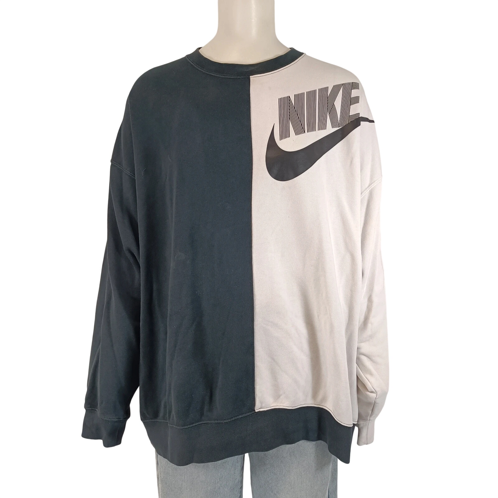 Sweat bicolore noir blanc coupe oversize logo Swoosh manches longues taille XS - Nike - Modalova