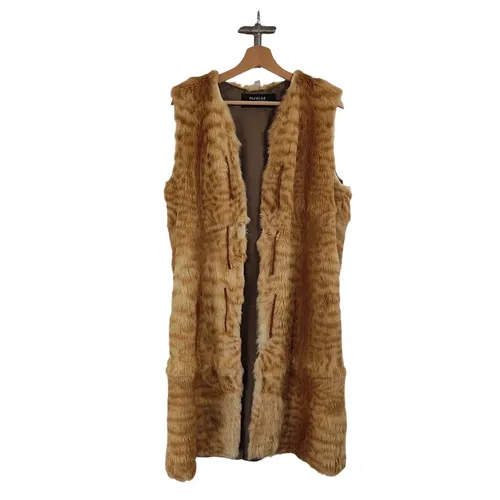 Gilet long sans manches en fausse fourrure beige camel vintage Nicolas Fourrures M/L - Label Emmaus - Modalova