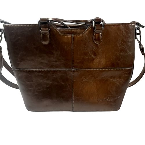 Sac à main avec bandoulière détachable "Ines Delaure "de couleur marron au reflet - Label Emmaus - Modalova