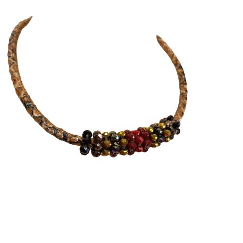Collier cordelette motif léopard avec perles noir oranger et - Label Emmaus - Modalova