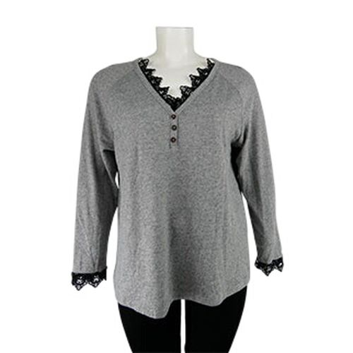 T-shirt manche longue col dentelle - Taille 1XL - Shein - Modalova