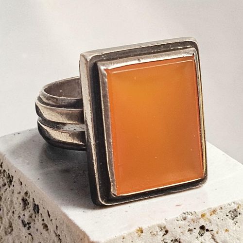 Bague / chevalière Art-Déco massif poinçon d'orfèvre cabochon Cornaline. * taille 60 (19,1 mm) * - Label Emmaus - Modalova