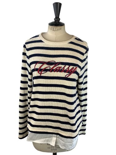 Pull marinière 2-en-1 brodé « Classy » avec bas effet chemise — Ecru et marine — Taille M - Springfield - Modalova