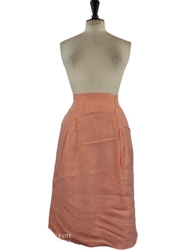 Jupe droite vintage — Umberto Ginocchietti à taille haute smockée pêche /corail — Taille 40 (FR) - Label Emmaus - Modalova