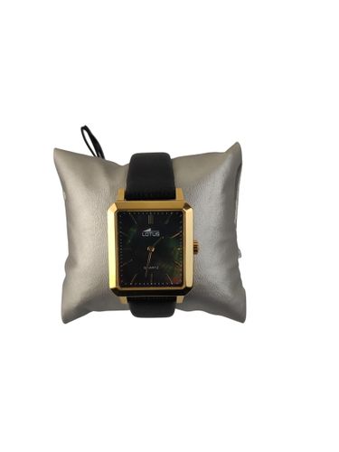 Lotus — Montre rectangulaire dorée, cadran vert & bracelet cuir — Réf. 18988/4 — Neuf d'invendu avec coffret - Label Emmaus - Modalova