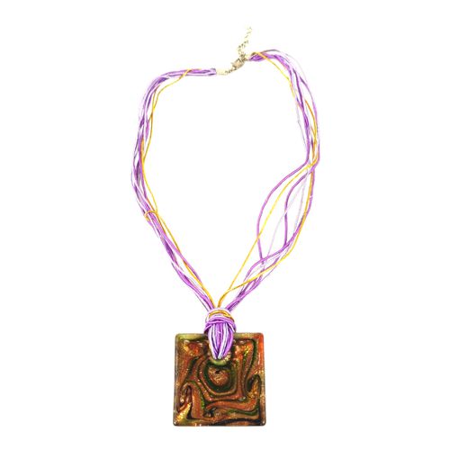 Pendentif carr en verre faon MURANO - vert orange marron et paillettes dores - Label Emmaus - Modalova