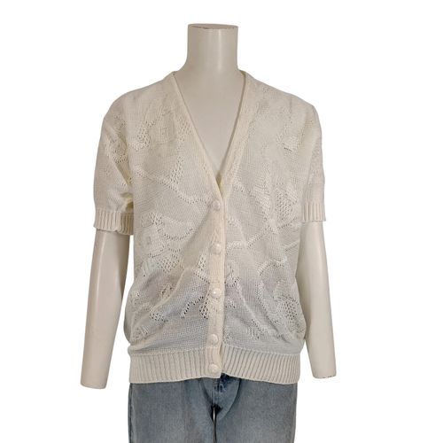 Gilet cardigan écru maille ajourée col V manches 3/4 taille estimée 40/42 - Label Emmaus - Modalova