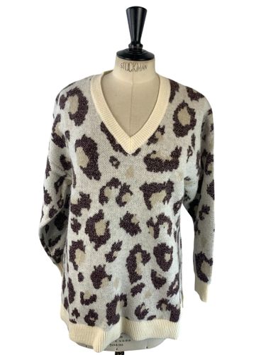 Riu Paris - Pull long col V imprimé léopard irisé - écru & marron - Neuf d'invendu Riu - T M/L (estimée) - Label Emmaus - Modalova