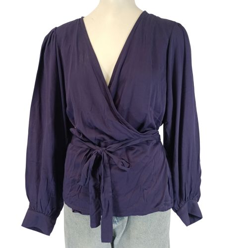 Blouse cache-cœur Quintessence aubergine taille M viscose - Label Emmaus - Modalova