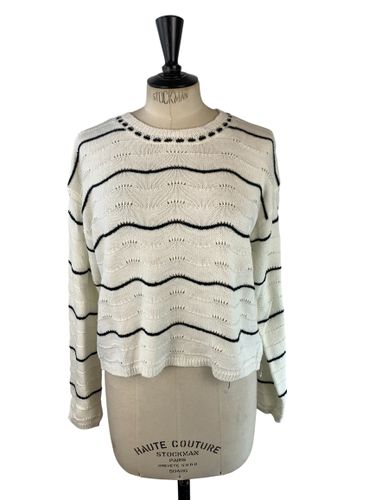 Riu Paris — Pull court en maille ajourée à rayures style marinière — / Noir — Neuf d'invendu Riu — Taille L (estimé) - Label Emmaus - Modalova