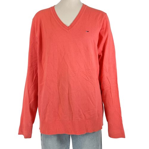 Pull Hilfiger Denim corail rose saumon col V coton mélangé maille fine manches longues XL - Tommy Hilfiger - Modalova