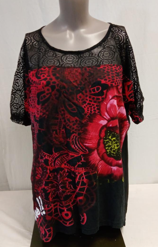 Tee shirt rouge noir avec dentelles -Taille L - desigual - Modalova